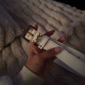 Yves Saint Laurent White Belt with Gold Buckle